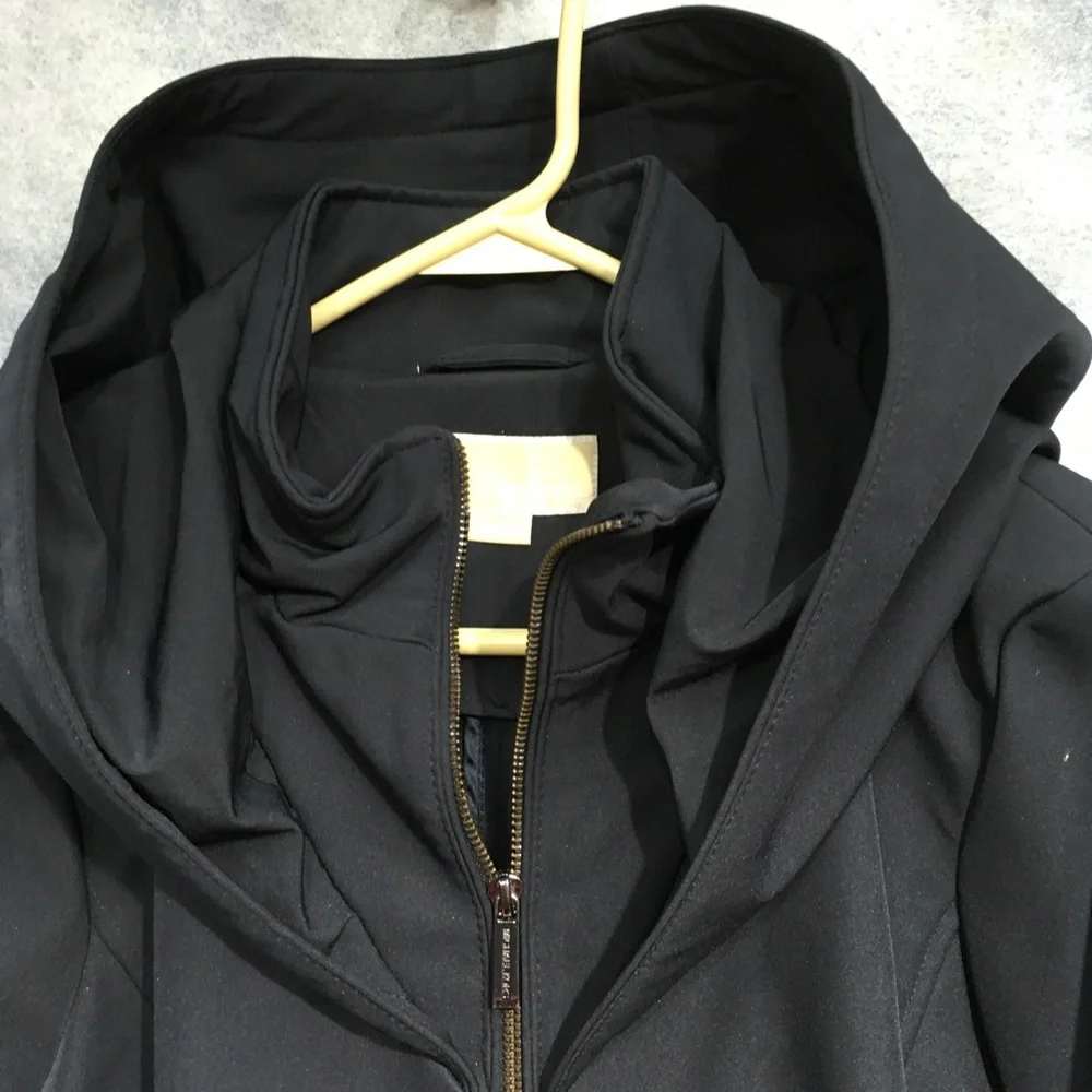 Michael Kors Navy Blue Women's Long Line Zip Technical Hooded Jacket Size Large - Picture 10 of 11